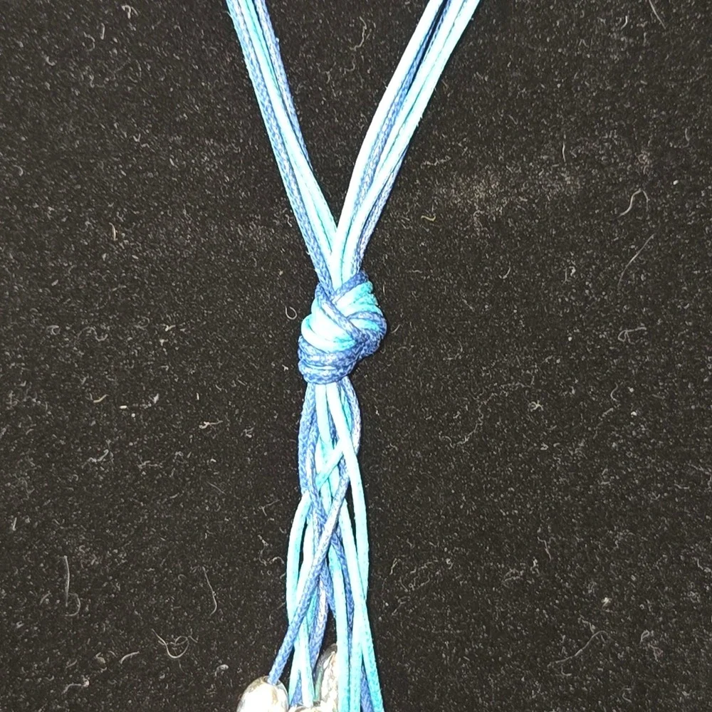 Milor Italy Sterling Silver 925 12 Strand Blue Cord‎ Beaded Tassel Necklace 16